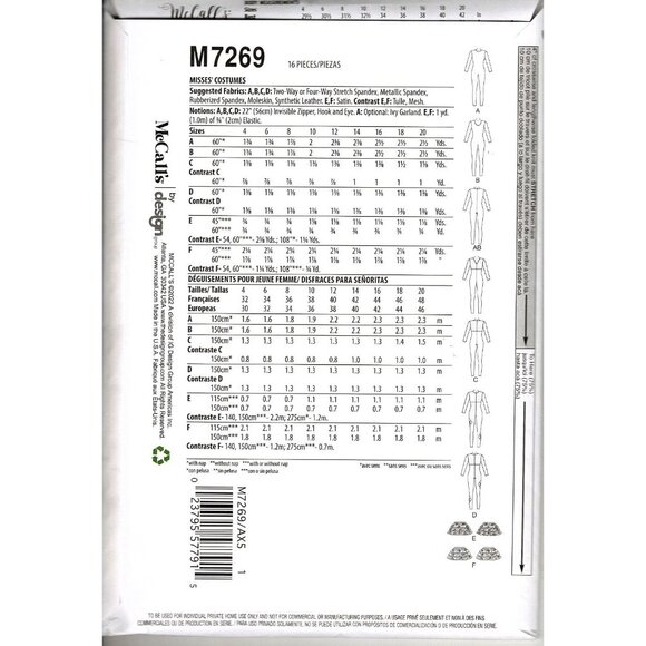 McCall's M7269 Misses 4 to 12 Harlequin Costume Unitard Uncut Sewing Pattern - Picture 2 of 2